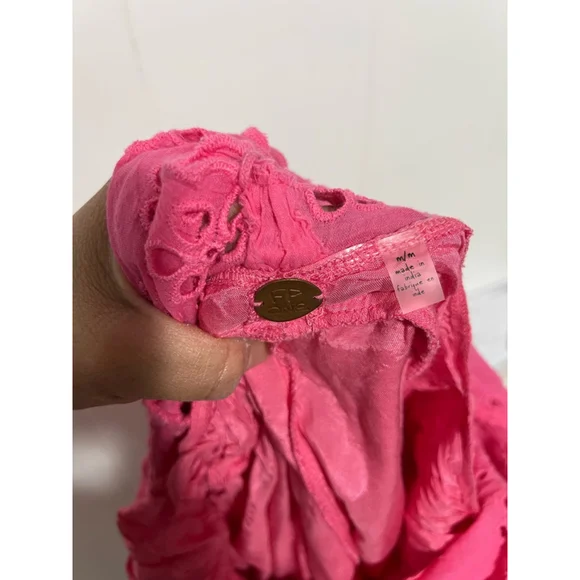 Women's Free People Bubblegum Pink Lottie Eyelet Mini Dress size M - Picture 7 of 10